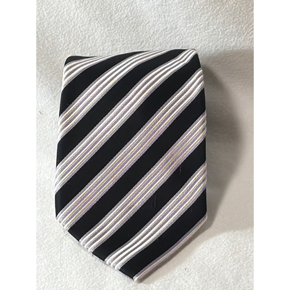 Donald J Trump Signature Collection Silk Necktie Black White Lavender Striped